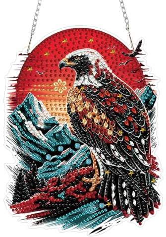 TOSTOG Diamond Painting Hängende Ornament Kit Sonnenuntergang Diamond Painting Anhänger Adler 5D Diamant Fensterbilder Beidseitig mit Kette für Party Kranz Tür Fenster Wand Deko (14.6×19.3cm)
