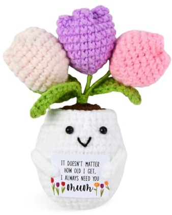 Naapesi Gestrickte Tulpen im Topf – Handgemachte Häkelblume als Dekoration, Einzigartiges Dankeschön Geschenk für Kollegen & Freunde, Mutmacher & Gute Besserung Präsent