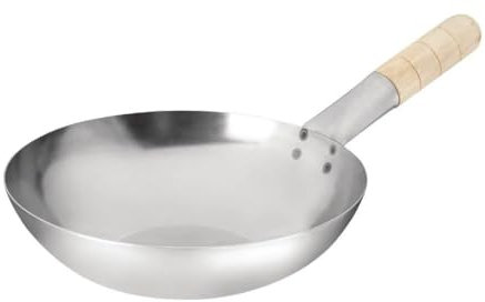 Vogue K295 Mild Steel Wok Flat Base 10In Frying Food Commercial Cooking, Silver