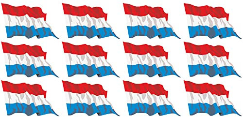 Indigos UG Luxemburg Aufkleber Fahne - wehend - Miniflaggen - 12 Stück - 50x31mm - selbstklebende Folie - Mini Sticker - Minifahnen - Flagge für Auto, Laptop, Modellbau