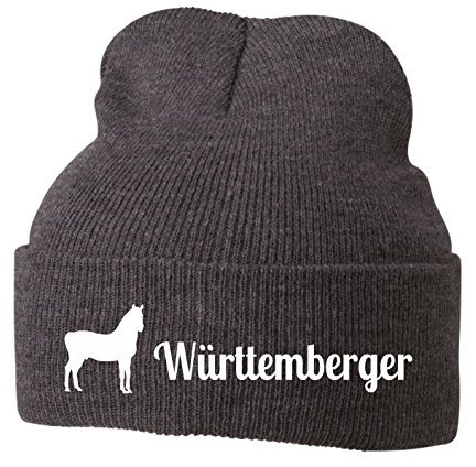 siviwonder Strickmütze Pferde - WÜRTTEMBERGER WARMBLUT deutsches Sportpferd Reitsport Marbach REITEN - Stickerei Pferd Winter Mütze Wintermütze Beanie Mütze Grey Melange-weiß