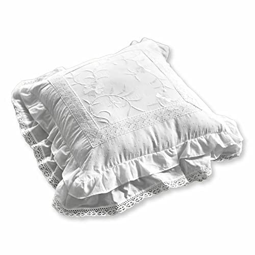 Loberon Kissen Marbury, Florale Stickereien, fein gehäkelte Details, Vintage-Charme, weiche und formstabile Füllung, Ostern, Ostertextilien, Baumwolle, Polyester, weiß