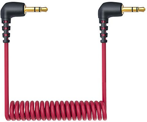 3.5mm TRS Microphone Cable, 2-Pack 1/8 Male to Male Coiled Right Angle Mic Cord Connect Camera/Recorder with Microphone Compatible with Rode SC2