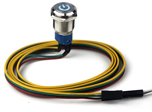 YUSHIBO PC Power Reset Schalter Computer Button Kabel LED Wire Kit Montage für Computer(16mm Blau)
