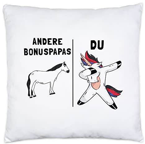 Hey!Print Andere Bonus-Papas Du Kissen inkl. Füllung Bester Vater Papa Stiefvater Einhorn Geburtstag Vatertag Bonuspapa Geschenk