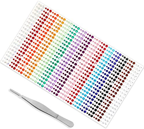 Annhao Adesivo Strass Make Up Strass Adesivi Rotondo Brillantini Make Up con Pinzette per Festival Fai da Te Nail Art e Viso Decorazione (900 Pezzi)