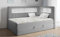 MKS MEBLE Kinderbett mit Led, Boxspringbett 90x200 mit Led, Einzelbett 90x200 mit Bettkasten und Topper, Kinderbett 90x200 mit Matratze und Stauraum - Gold 3 Junior - Grau - Rechts
