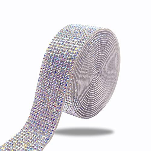 1 Rolle 3 Yards Selbstklebende Kristall Strass, Diamantband, Strassband Mit 2mm Steinen, Glitzerband für Party Dekorationen (AB-Farbe, 12 Row)