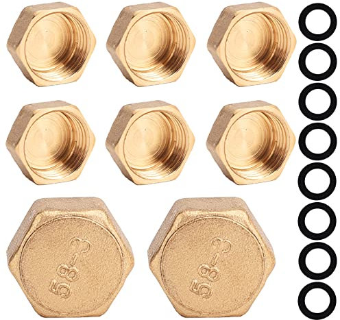 8 Pieces Female Brass Cap, Brass Pipes Cap, Thread Brass Cap, Blanking Nut Cap, for Plumbing, Washing Machine, Dishwasher