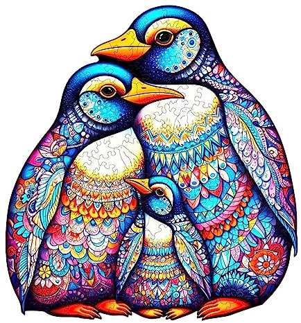 Wooden Puzzles for Adults, 300pcs Penguin Family Wooden Jigsaw Puzzles for Adults, Unique Animal Shape Puzzles with Box, 39x36.2cm Wooden Puzzle for Family Game and Birthday Gifts