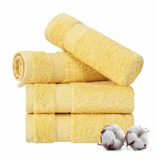 TEXTILOM Lot de 4 débarbouillettes pour le corps et le visage, douces, absorbantes et à séchage rapide, 100 % coton turc, de qualité hôtelière et spa, 33 x 33 cm, jaune