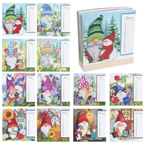 Ideen mit Herz Diamond-Painting-Kalender | zum Aufstellen | 21 x 21 cm | für Kalenderjahr 2024 & 2025 | inkl. Diamond Painting Zubehör und Holzständer (Wichtel)