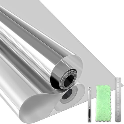 Qualsen Film Fenêtre Anti-Regard, Film Miroir pour Fenêtre sans Tain, Anti-UV Anti Chaleur Protection Solaire Non Adhésif Film Électrostatique Vitre pour Maisons et Bureaux(Argent-Argent, 60x200cm)