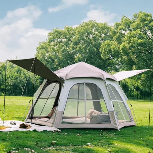 NRNQMTFZ Pop Up Zelt 3-6 Personen Campingzelte automatisches Instant Zelt Kuppelzelt Leichtes Sekundenzelt Sofortiges Aufstellen Doppelschicht Familienzelt