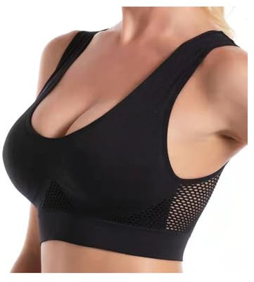 TAITUS Atmungsaktive BHS für Damen in Übergröße, Atmungsaktiver Cool Liftup Air BH, Seamless Wireless Cooling Comfort Mesh Sport-BH (Black,6XL)