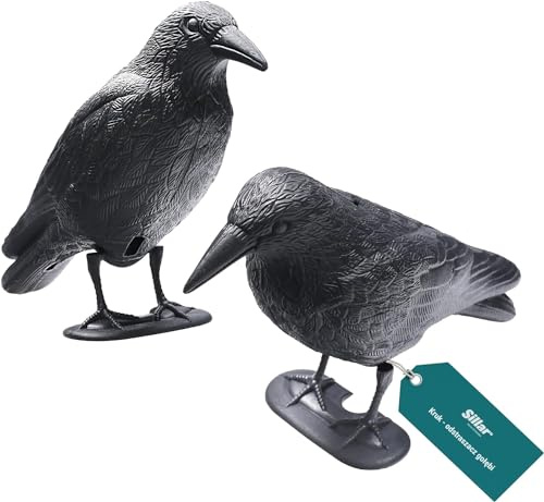 Sillar Taubenabwehr, Vogelabschreckung aus Kunststoff, Schwarzer Rabe Fliegend |Vogelabwehr & Balcony Decoration, Schutz vor Vögeln, Krähen Vertreiben Natürliche Schädlingsbekämpfung (Sitzend, 2)