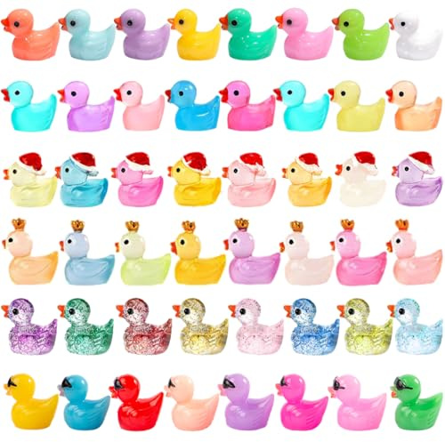 Purple Star Mini Enten 50 Stück Kleine Enten Tiny Ente Mini Figuren Miniatur Harz Tiere Fee Garten Zubehör Dekor Statue für Micro Dekoration Spielzeug Puppenhaus Dekor Ostern Geschenk Bunt