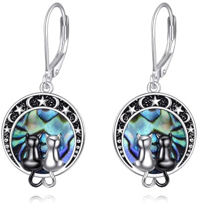 Schwarze Katze Mond Ohrringe Sterling Silber 925 Doppel Katze auf dem Mond Ohrringe Haustier Haustier Schmuck Geschenke für Damen