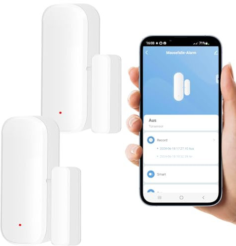 GOEDCH 2 pezzi Sensore Porta WiFi: Sensore per Porte e Finestre, Sensore di Contatto Wireless con Notifica App, Compatibile con Alexa Google per Sistema di Allarme e Domotica Intelligente