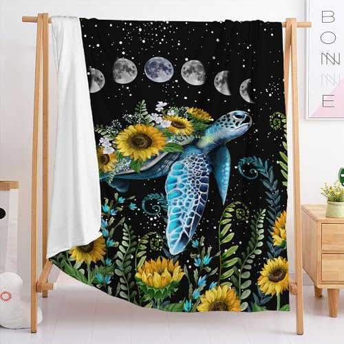 Kuscheldecke Mond Schwarze Sonnenblume Decke Flanell Kuscheldecke Flauschig Kuscheldecken Weich Decken für Sofa Waschbar Decke Flauschig Sofadecken Fluffy Blanket Fleecedecke 80x150cm