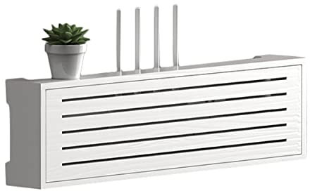 Wooden Wall Mounted Router Storage Box with Cable Management White Decorative Cover for Multimedia TV Lower Row Socket Occlusion Power Strip Hider Rack 70cm Length