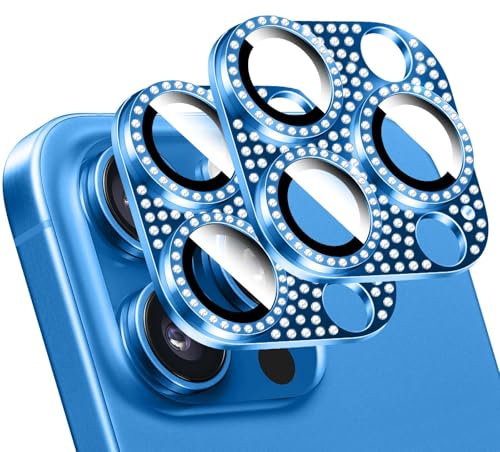 LucBuy 2 Pièces Protecteur D'objectif D'appareil Photo en Diamant Brillant pour iPhone, Métal 3D Strass Téléphone Décoré, Protection Complète Arrière Caméra Coque pour iPhone 11 Pro/iPhone 11 Pro Max