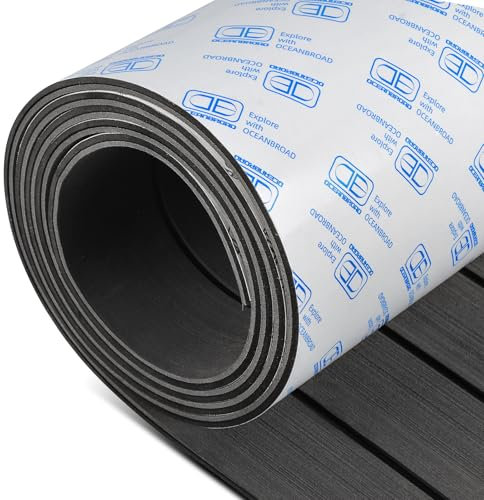 OCEANBROAD Boat Flooring EVA Foam Self-Adhesive 96''x21.6'' Faux Teak Marine Boat Decking Sheet for Jon Boats Yacht Floor, Dark Gray with Black Seam Lines