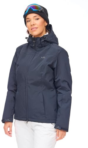 Jeff Green Damen Atmungsaktive wasserdichte Winter Ski Snowboard Jacke Kerava 12.000mm Wassersäule und Abnehmbare Kapuze, Farbe:Deep Black, Größe:36