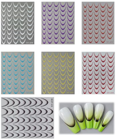 7 Fogli Stickers Unghie Nail Art French, Adesivi Per Unghie Sfumati French Manicure, Pellicola per Unghie Autoadesiva