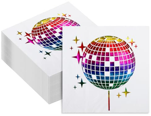 ALEGRE® Disco Deko Servietten,25x25cm Discokugel Deko Servietten,Disco Party Dekorationen Napkin,70er 80er Geburtstagsdeko Papierservietten,Discokugel Party Dekorationen (16 Stück-Bunt)