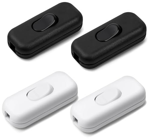 Inline Light Switch,4 Pack Torpedo Switch,250V Double Pole Switching Accept Round or Flat Wire, Inline Switchs for Desk Lamp/Light/Bulb/Small Appliance (2White,2Black)