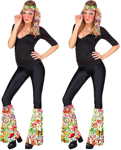 W WIDMANN MILANO Party Fashion - Hippie Set 60er/70er Jahre, Stirnband und Stulpen, Flower Power Accessoires für Mottoparty, Karneval (Packung mit 2)
