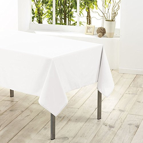 Douceur d'Intérieur - 1720218, Tischdecke Rechteckige, 140 X 300 cm, Essentiel, Polyester Unifarben, Weiss, 1er Pack