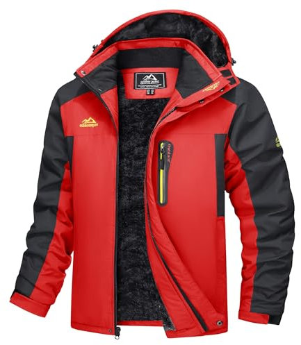 TACVASEN Herren Wasserdicht Winter Skijacke Warme Snowboardjacke Outdoorjacke Gefüttert Winterjacke (S, Rot)
