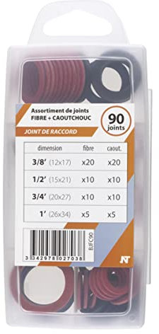 Coffret 90 Joints = 45 Joints Fibres + 45 Joints Caoutchouc 12x17 (3/8) à 26x34 (1') NOYON & THIEBAULT