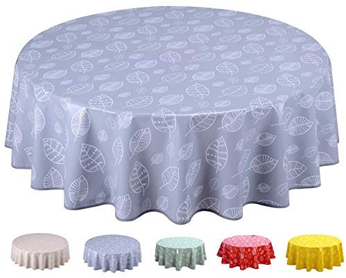 Home Direct Wachstuch Tischdecke Abwaschbar Rund 160cm Blätter Hellgrau