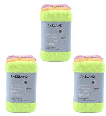 3 x Pack of 4 Lakeland Dual Action Microfibre Cleaning Sponge & Scourer Pads