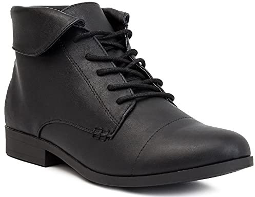 LONDON FOG Crissy Dress Stiefelette für Damen, Schnürstiefelette mit Kragen, Schwarz, 41 EU