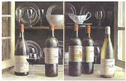 Cuadro Madera Vino Tinto, Blanco/vinoteca. Set de 2 Unidades de 19 cm x 25 cm x 4 mm Adhesivo FÁCIL COLGADO. Adorno Decorativo Pared Ideal para Hogar/Cocina/Cafetería/Regalo