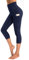 OUGES Damen Sport Leggings 3/4 High Waist Capri Leggins Yogahose Blickdichte Sporthose mit Taschen (Navy-20inch,XL)
