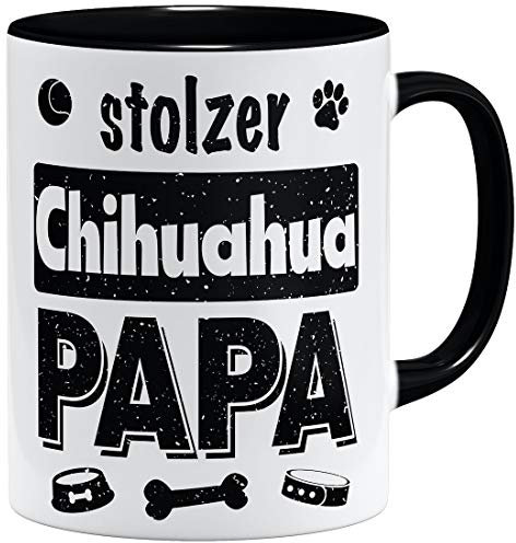 OM3® Stolzer Chihuahua Papa Tasse | Keramik Becher | 11oz 325ml | Beidseitig Bedruckt | Schwarz