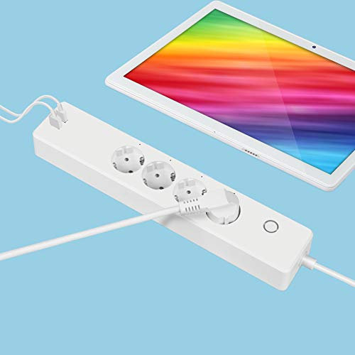 Regleta Inteligente Alexa con 4 Salidas de CA y 2 Puertos USB, Compatible con Alexa, Google Home y Tuya Smart Life, Función de Temporizador Cable alargador de 1,8 m (16 A, 3680 W, 2,4 GHz)