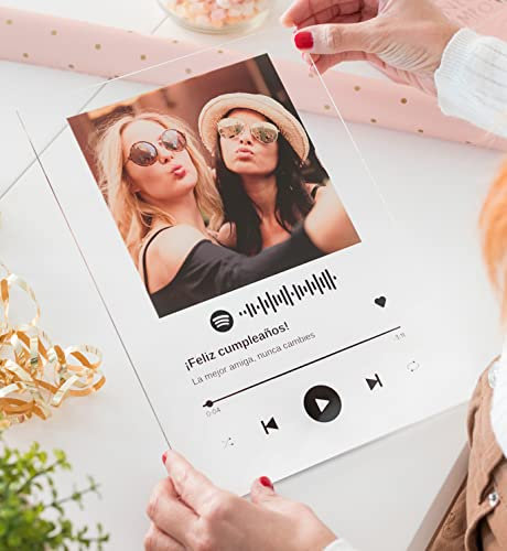 Transparent Gift Placa Spotify Personalizada con Foto y Canción M. Placas de Metacrilato Personalizadas. Regalos de Cumpleaños, San Valentín y Navidad. Regalos para Amigos, Parejas y Familiares
