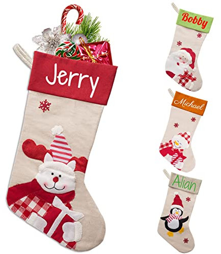 BYWEXCLESD Weihnachtsstrumpf Kamin Personalisiert mit Namen Personalisierte Christbaumschmuck Familie Kinder Junge Mädchen
