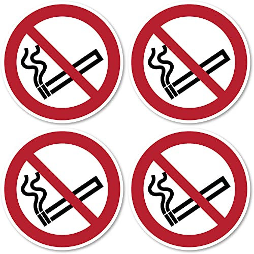 Rauchen verboten, Verbotszeichen: P002 - DIN EN ISO 7010 / ASR A1.3 - Aufkleber: Ø 10 cm, 4 Stück