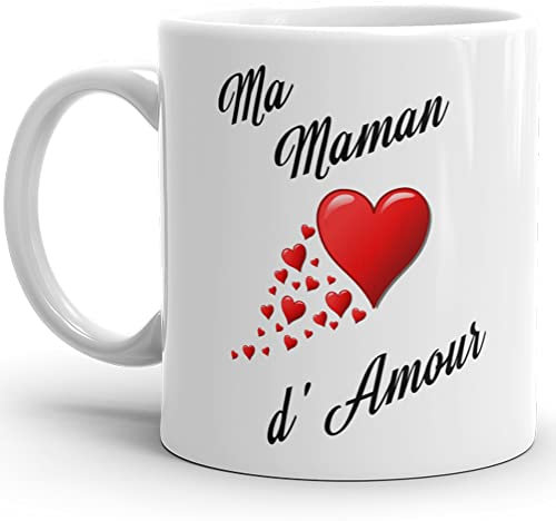Kalféa Mug maman d'amour je t'aime tasse belle mère haute Qualité avec coeurs Idée Cadeau Originale Famille anniversaire noel fete réalisé en France