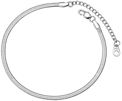 FOCALOOK Bracelet de Cheville Femme Acier 22cm, Chaîne de Pied à Maille Miroir 3mm