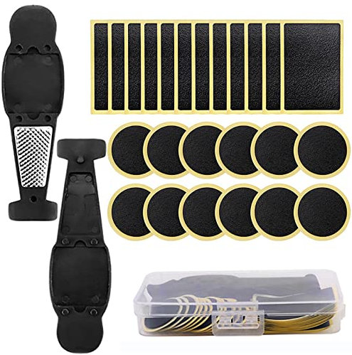 Fahrradreifenflicken-Reparaturset, Fahrrad Flickzeug Set, klebefreies Flicken, Reifen Reparaturset mit Metall Raspel, Selbstklebendes Fahrradreifen Patch Reparatur Set, für Mountainbikes und Rennräder