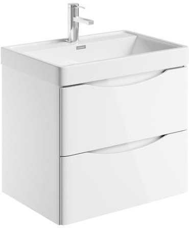 Eaton White Wall Hung Vanity Unit - Includes White Resin Basin, Bathroom Furniture Storage Unit 600mm