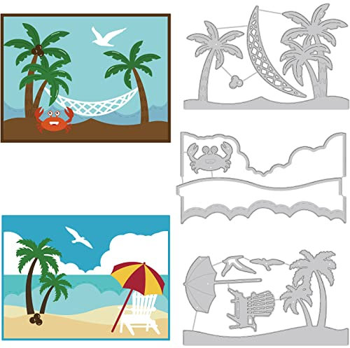 BENECREAT 3pcs Sommer-Strand Stirbt, Coconut Tree Beach Vacation Ocean Crab Carbon Steel Prägeschablonen Vorlagen Für Scrapbooking, Albumfoto, Kartenherstellung, 0.8 mm Dick